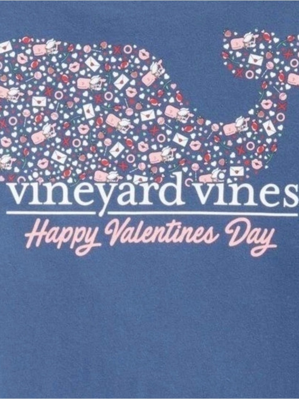 Vineyard Vines Blue Tee with Pink Valentine Whale Graphic